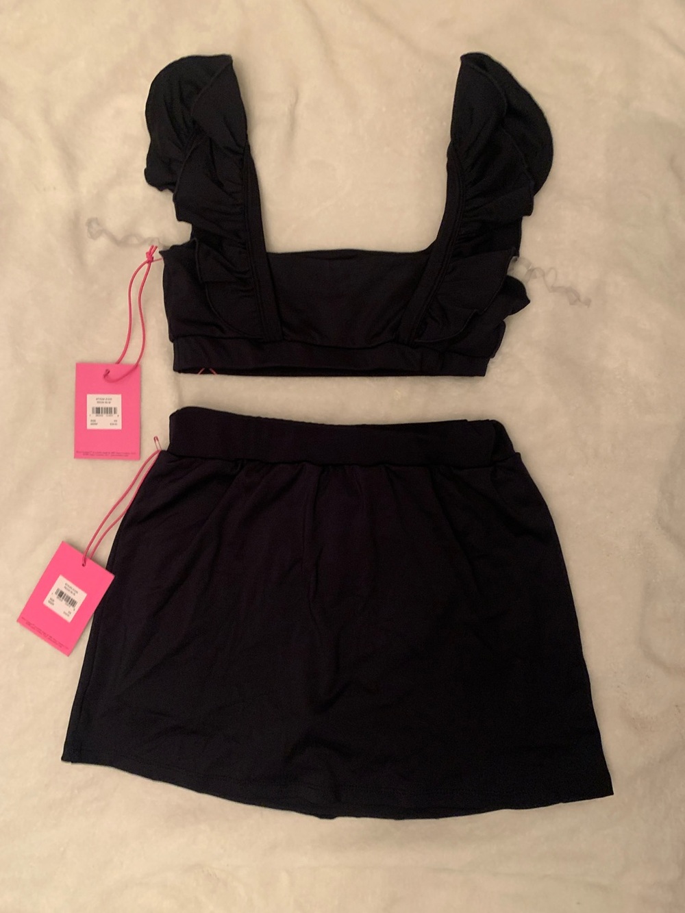 Juicy Couture Black Ruffle Crop Top & Skort Set with Pink Logo Accents - Picture 3 of 4